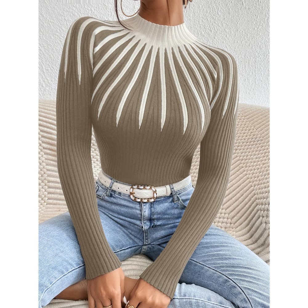Colorblock Mock Neck Sweater Top - Thumbnail 4