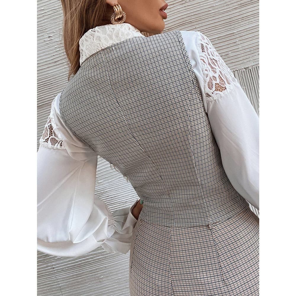Unity 1pc Plaid Print Flap Detail Vest Blazer - Thumbnail 8