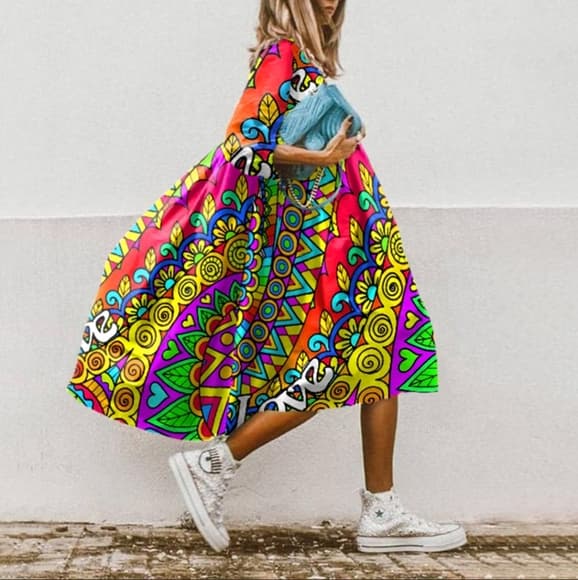 Beautiful Hippie Print Midi Dress - Thumbnail 4