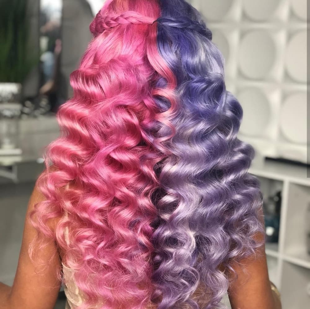 Pink Purple Deep Wavy Lace Wig - Thumbnail 3