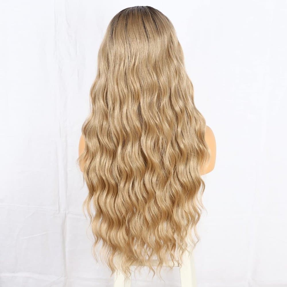 Ombre Lace Front Wig Long Wavy Synthetic Lace Wigs Dark Root 13x3 (Blonde) Ready - Thumbnail 3