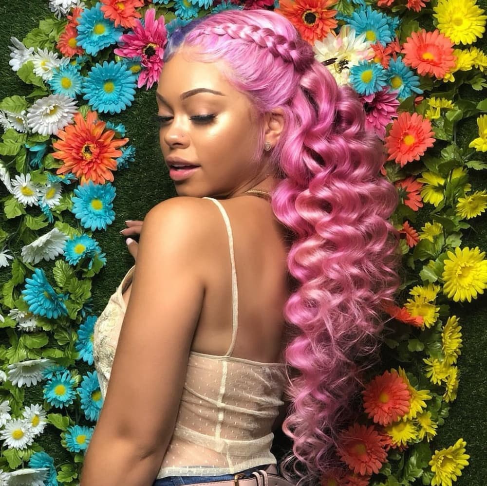Pink Purple Deep Wavy Lace Wig - Thumbnail 2