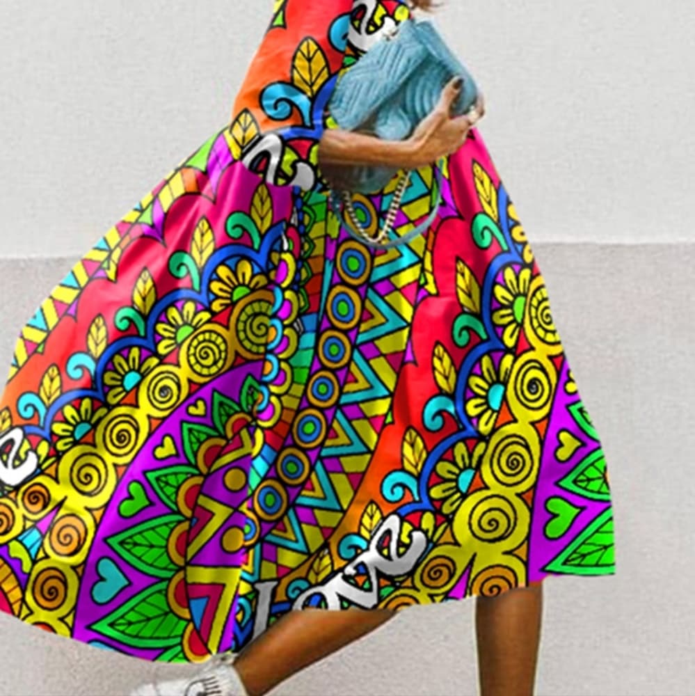 Beautiful Hippie Print Midi Dress