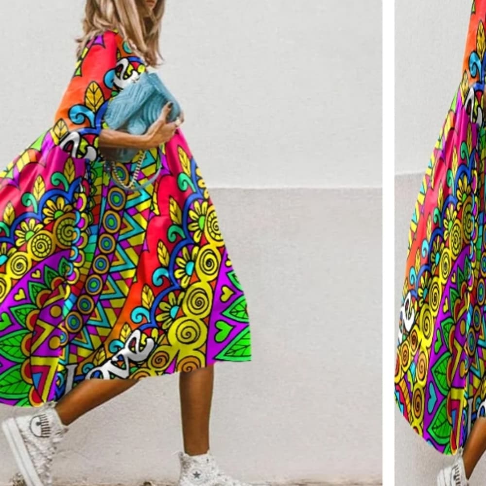 Beautiful Hippie Print Midi Dress - Thumbnail 2