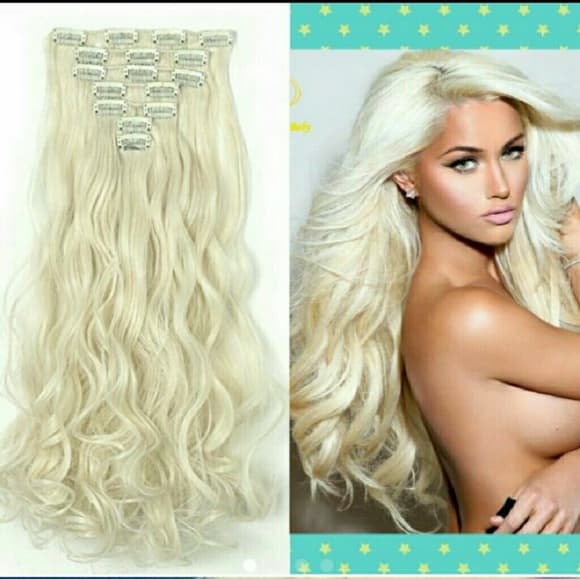 Platinum Blonde Full Head Clip In Extension #613 - Thumbnail 5