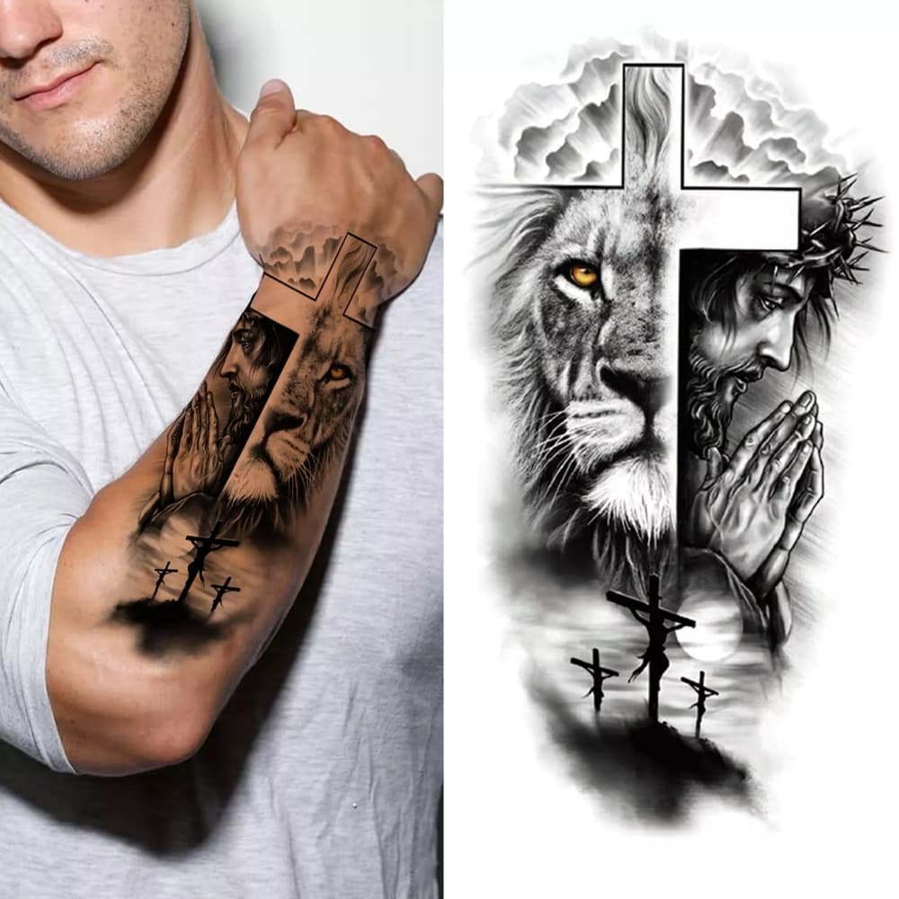 Lion Jesus Temporary Tattoo Waterproof - Thumbnail 5