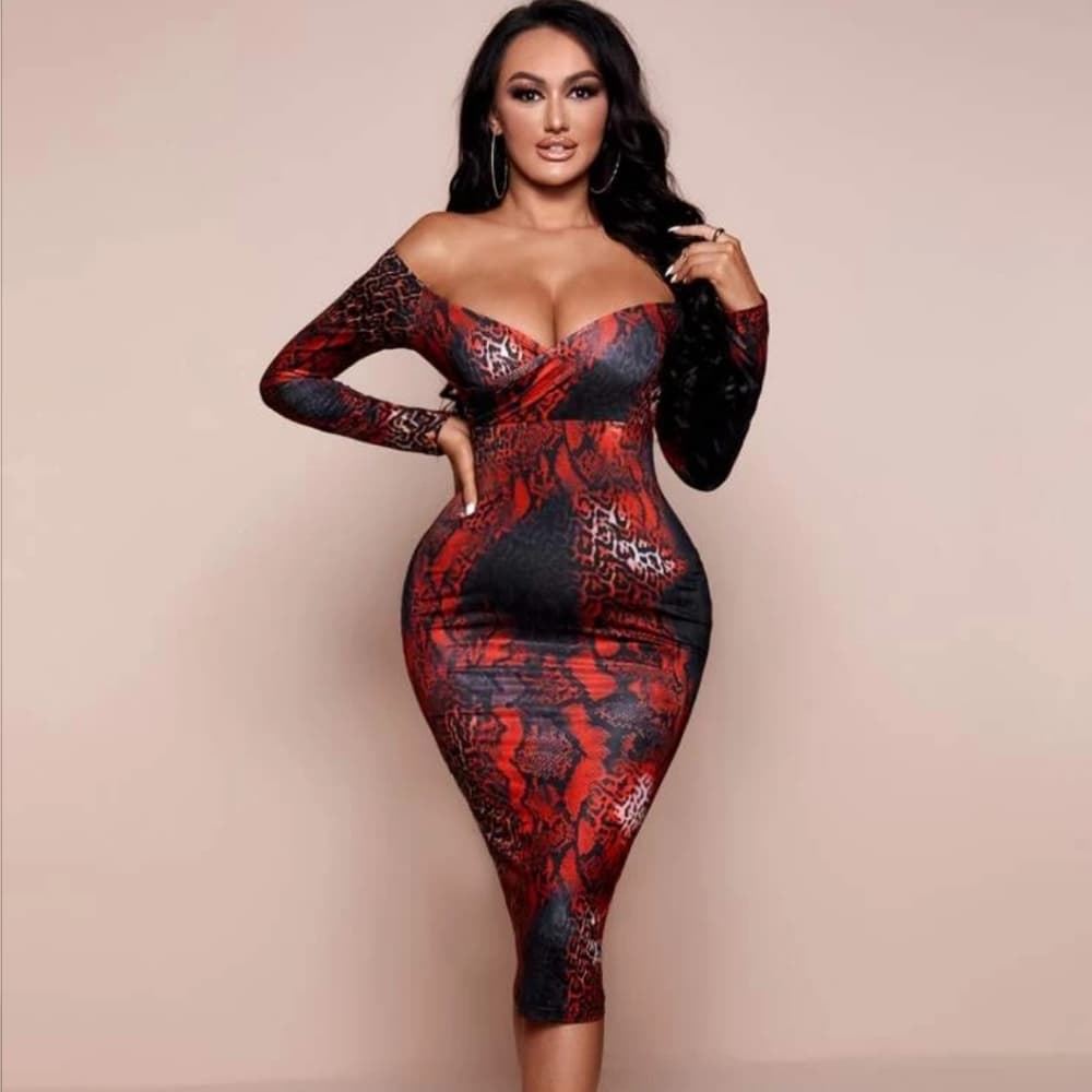Beautiful Snake Bardot Dress - Thumbnail 4