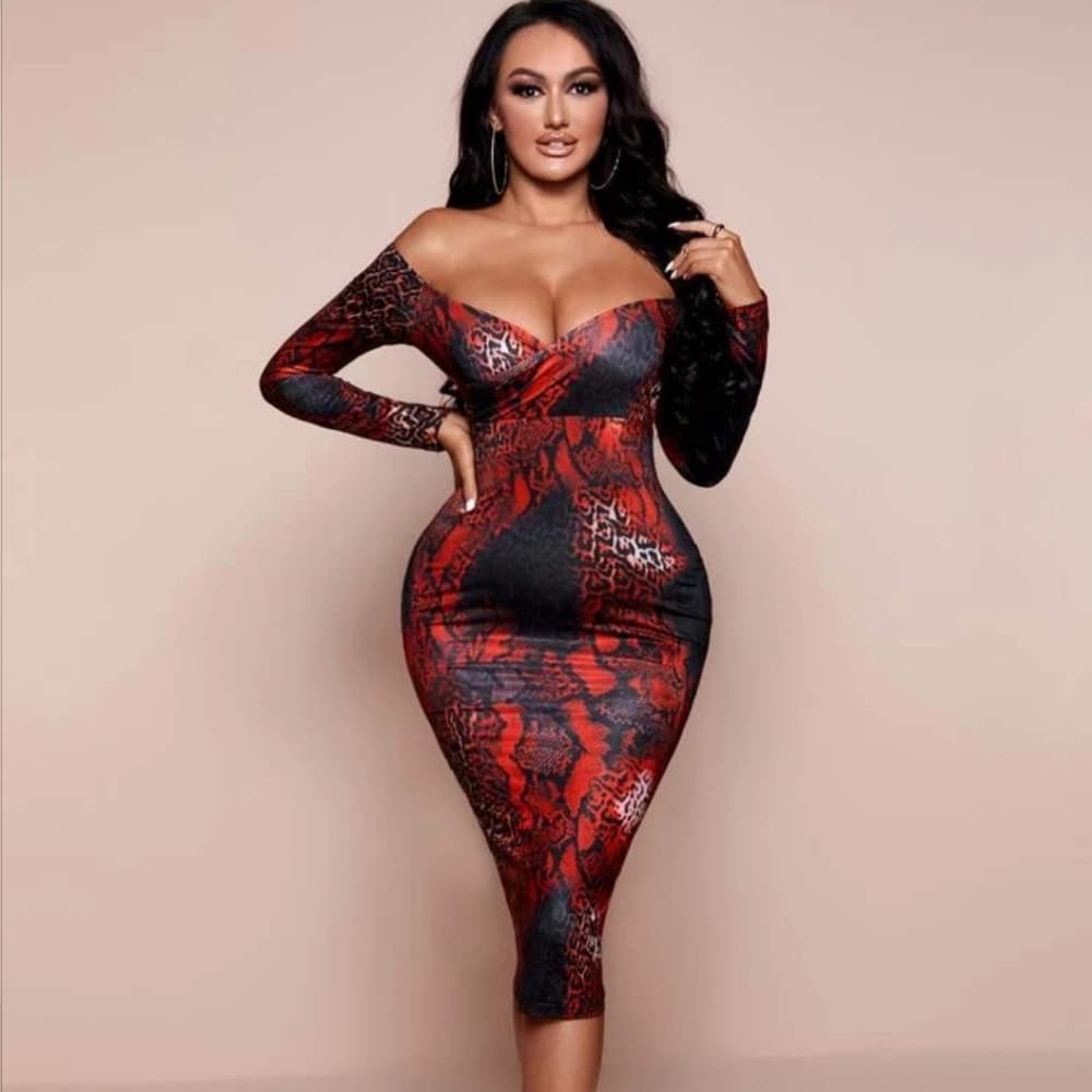 Beautiful Snake Bardot Dress - Thumbnail 5