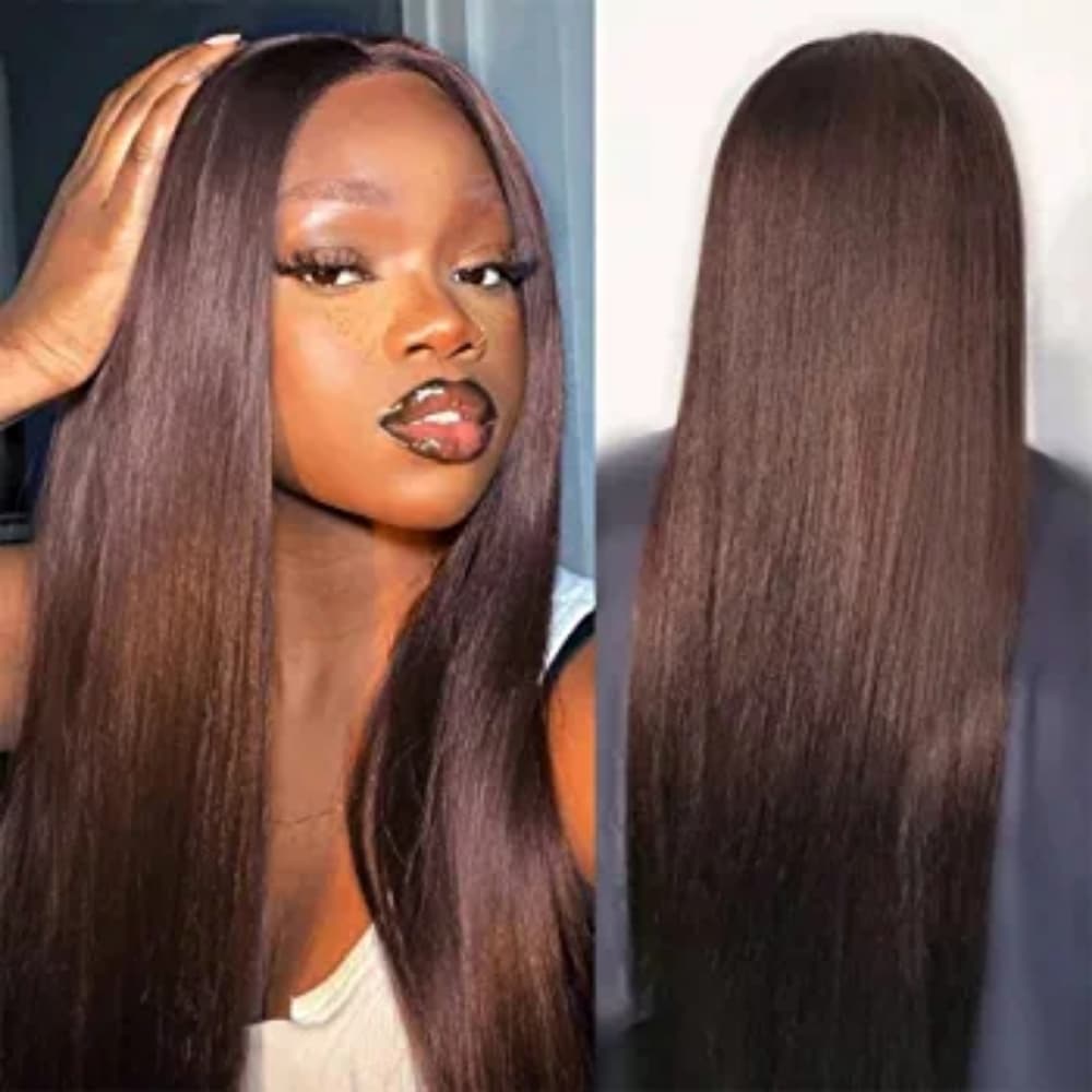 Dark Brown Human Hair Wig - Thumbnail 2