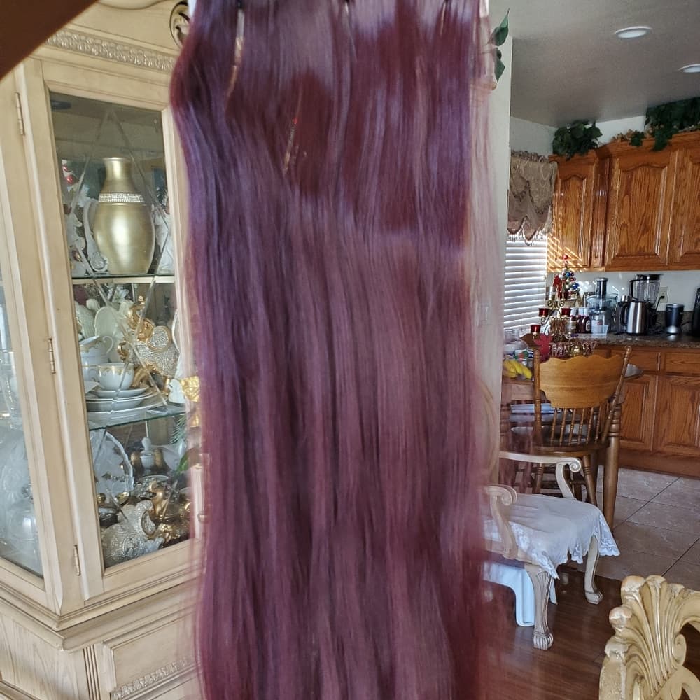 Dark Wine Red Full Head Clip in Extension - Thumbnail 5