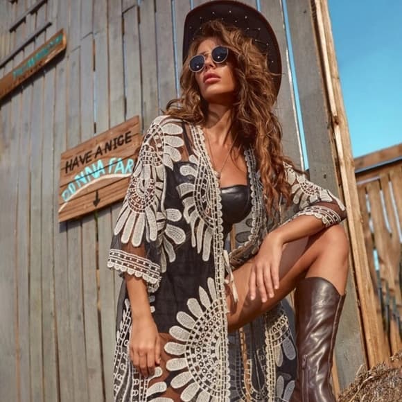 Beautiful Sheer Embroidered Kimono - Thumbnail 10