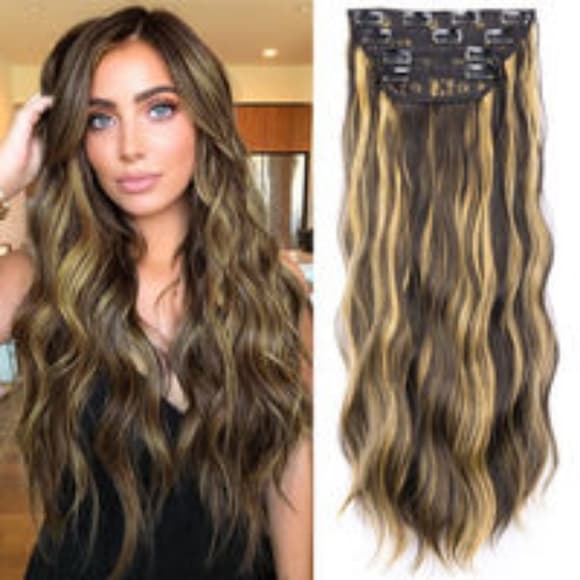 Beautiful Brown Blonde Full Head Clip in Extension 20-22 inches - Thumbnail 2