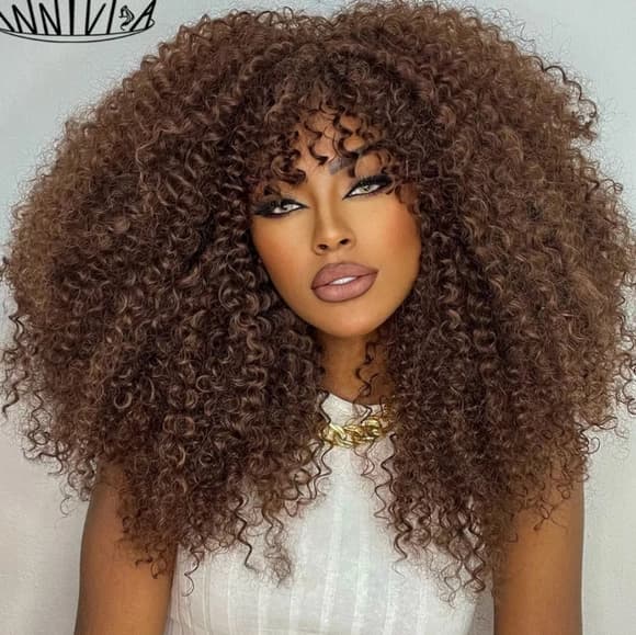 Brown Curly Beauty Full Wig - Thumbnail 5