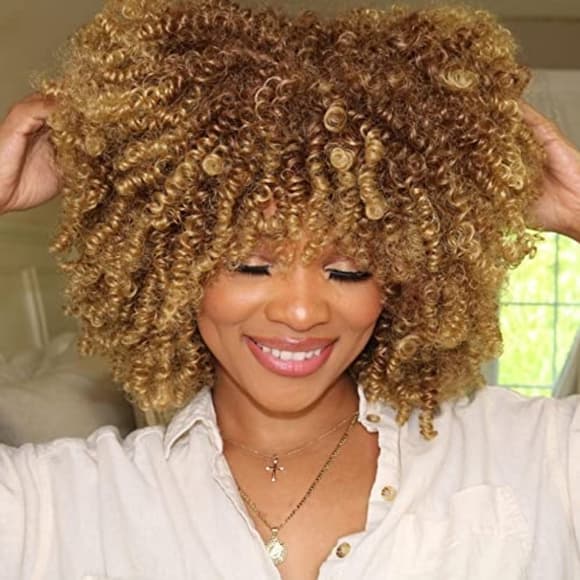 Big Brown Blonde Curly Beauty Full Wig - Thumbnail 5
