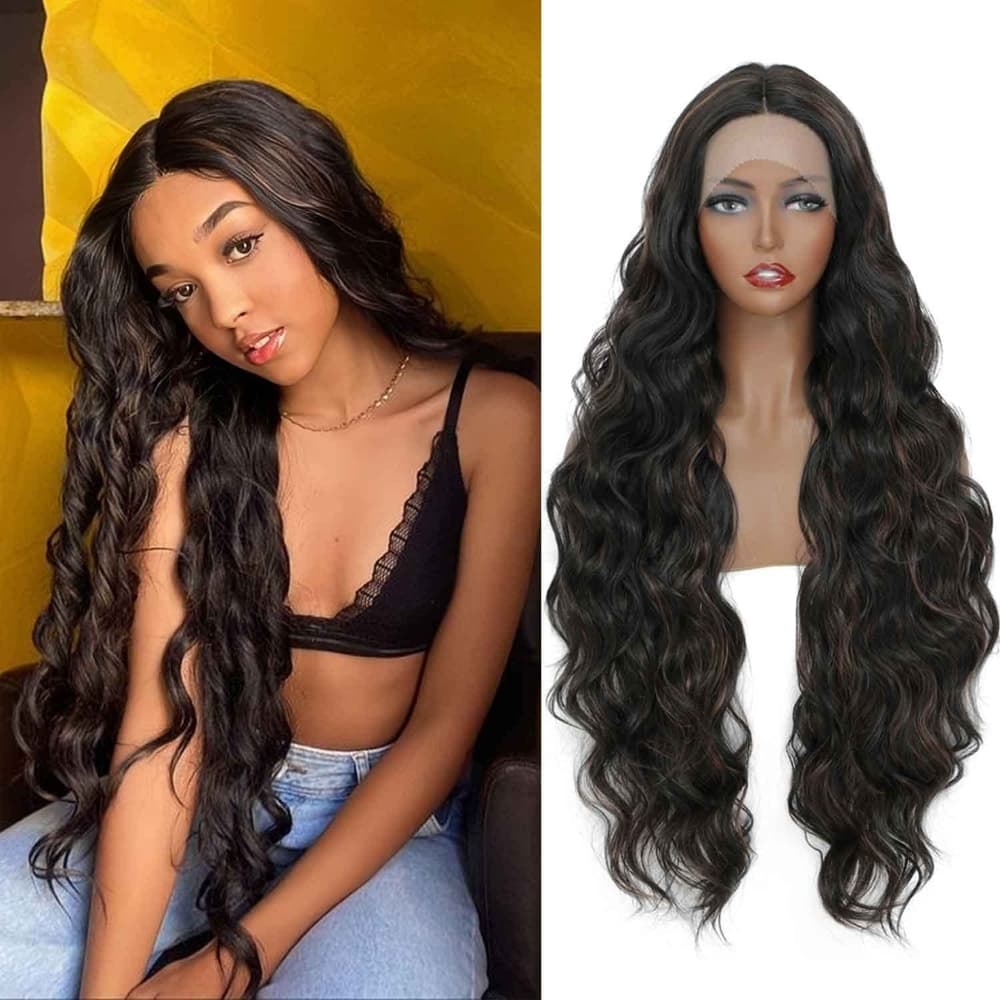 Dark Brown with Highlites LaceFront Wig 32-34 inches!! - Thumbnail 3
