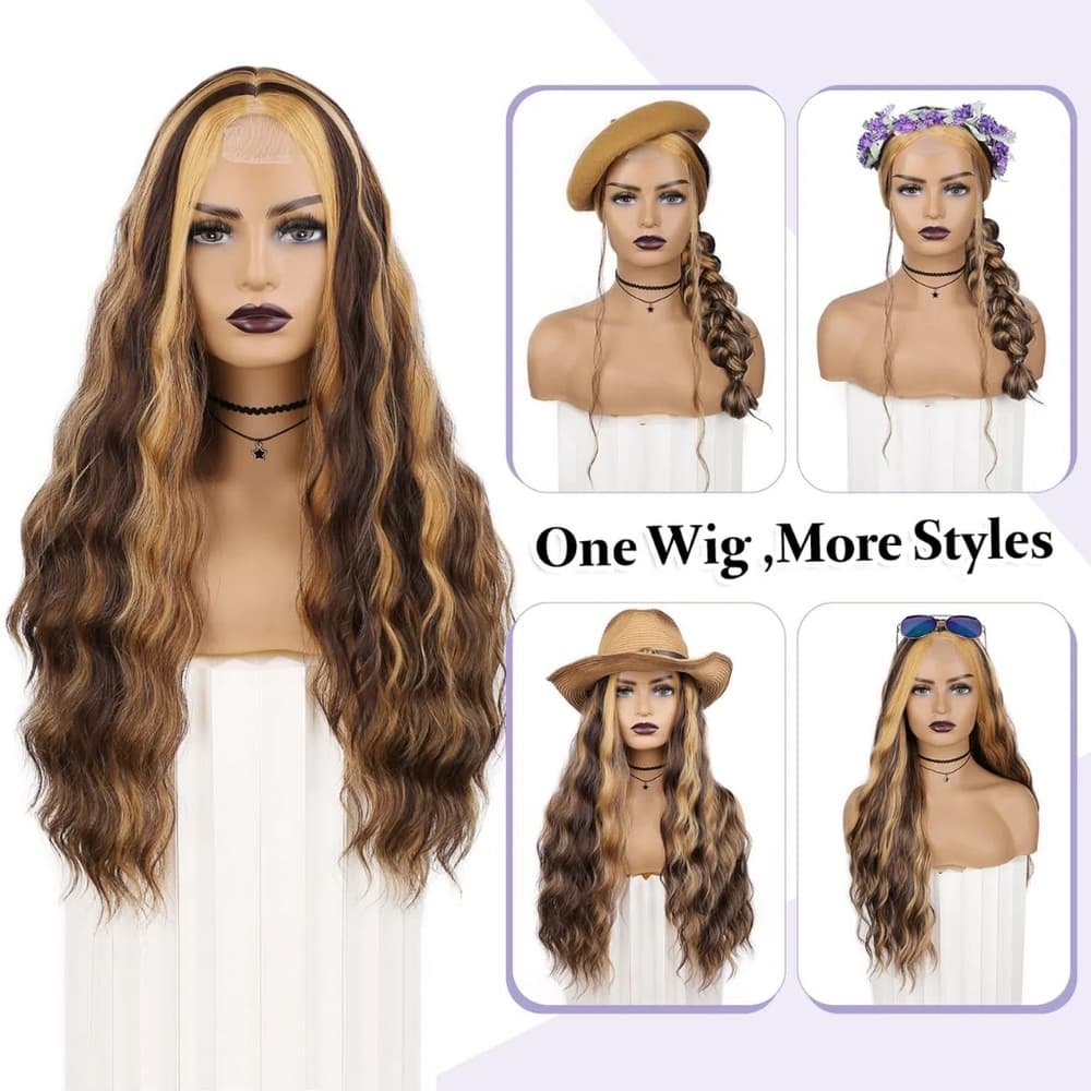 Blonde Brown Beauty Full Wig with Lace Piece - Thumbnail 3