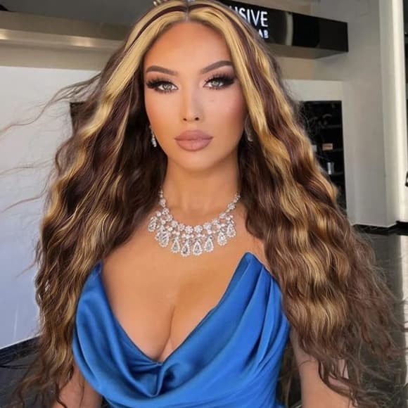 Blonde Brown Beauty Full Wig with Lace Piece - Thumbnail 9