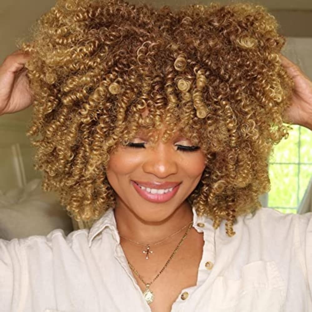 Big Brown Blonde Curly Beauty Full Wig - Thumbnail 4