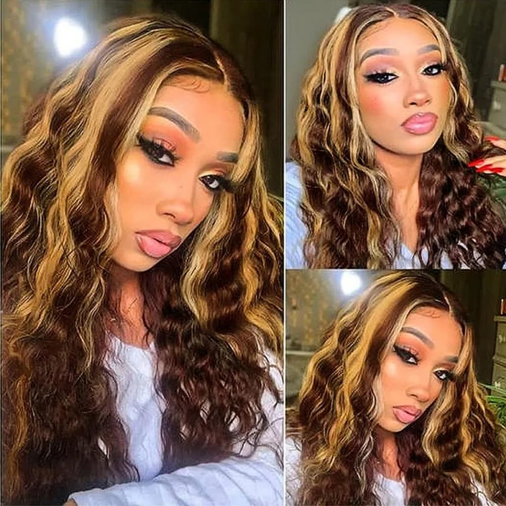 Blonde Brown Beauty Full Wig with Lace Piece - Thumbnail 2