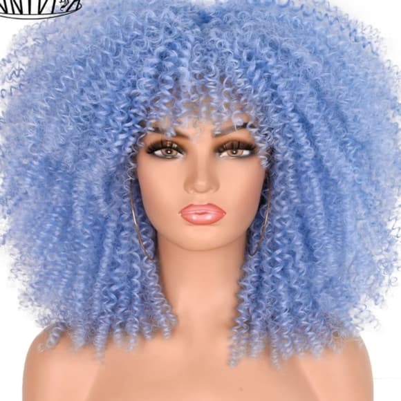 Big Kinky Light Blue Curly Beauty Full Wig - Thumbnail 2