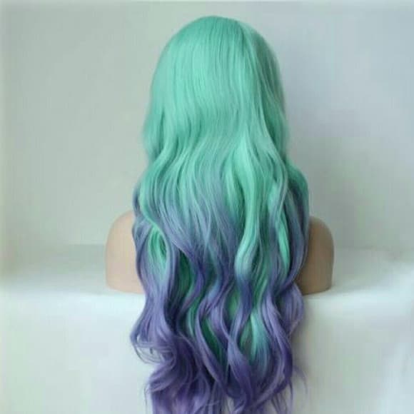 Green Purple Ombre Lacefront Wig - Thumbnail 3
