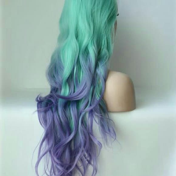 Green Purple Ombre Lacefront Wig - Thumbnail 2