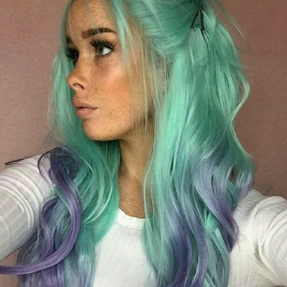 Green Purple Ombre Lacefront Wig - Thumbnail 4