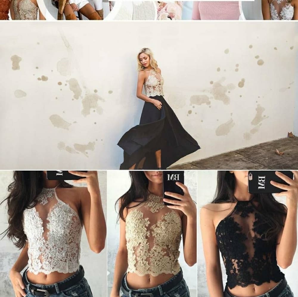 Halte Embroidery Mesh Overlay Floral Lace Crop - Thumbnail 6