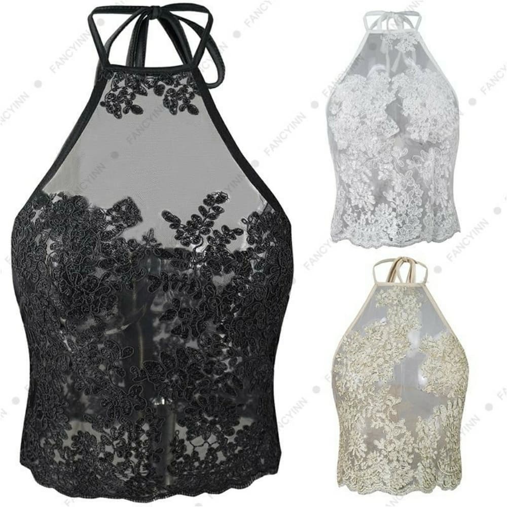 Halte Embroidery Mesh Overlay Floral Lace Crop