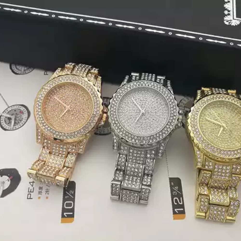 Men iced out gold full diamond bling bling watch - Thumbnail 6