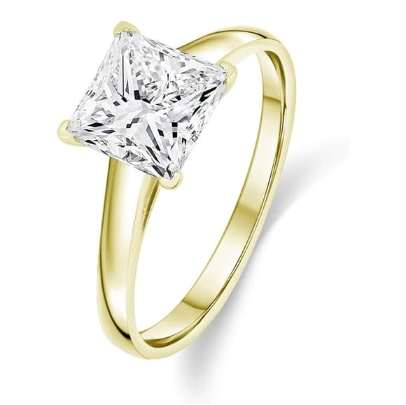 14k Gold Solitair Princess Cut Ring - Thumbnail 4