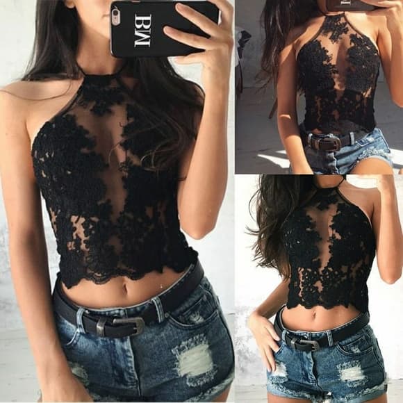 Halte Embroidery Mesh Overlay Floral Lace Crop - Thumbnail 9