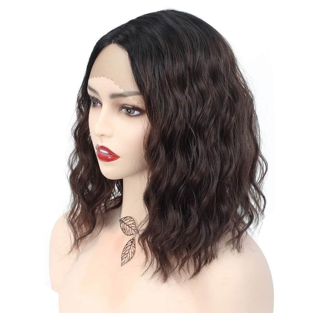 Dark Wavy Brown Lace Front Wig - Thumbnail 4