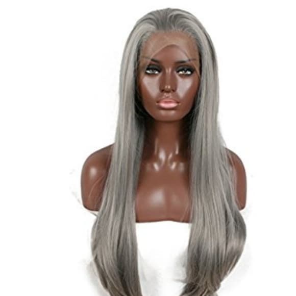 Dark Gray Straight Beauty Lace Front Wig - Thumbnail 4