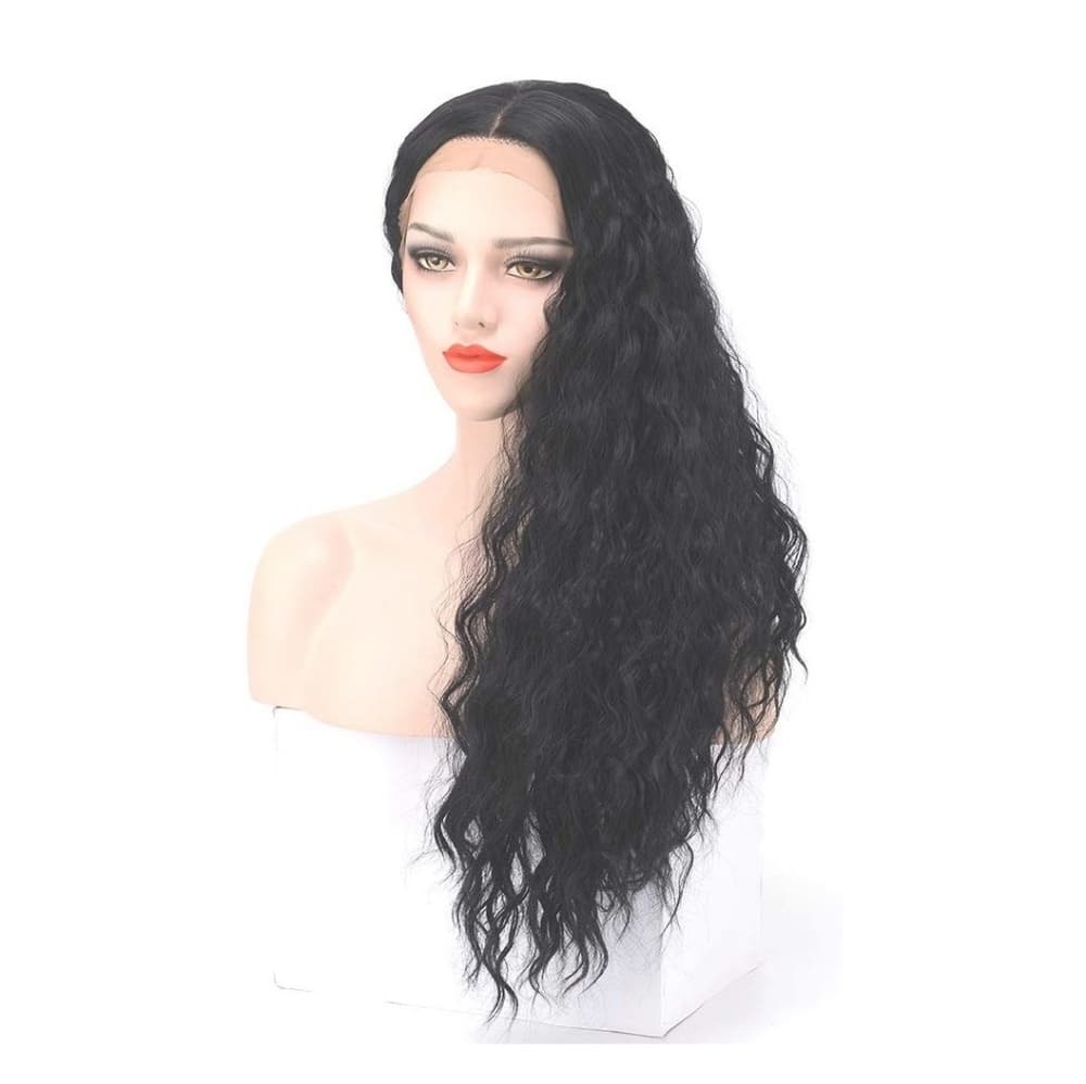 Black Curly Wavy Lace Front Wig - Thumbnail 5