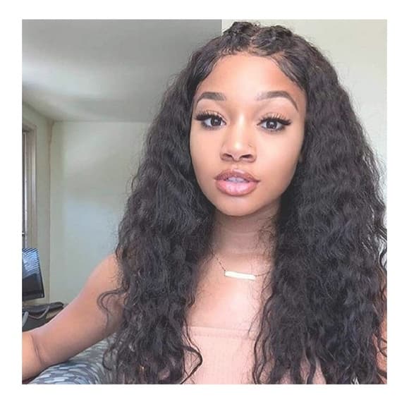 Black Curly Wavy Lace Front Wig - Thumbnail 8