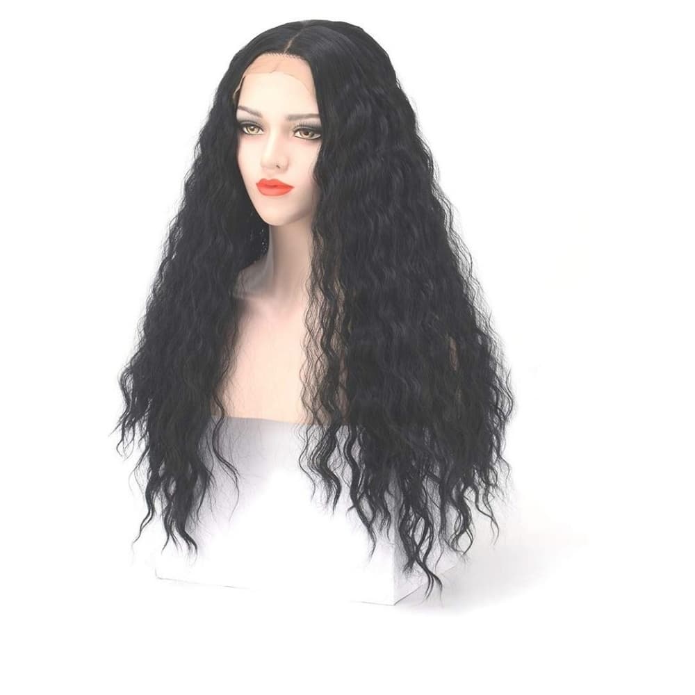 Black Curly Wavy Lace Front Wig - Thumbnail 4