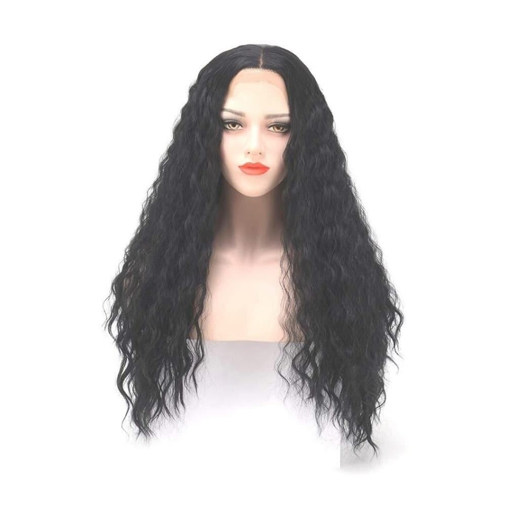 Black Curly Wavy Lace Front Wig - Thumbnail 2