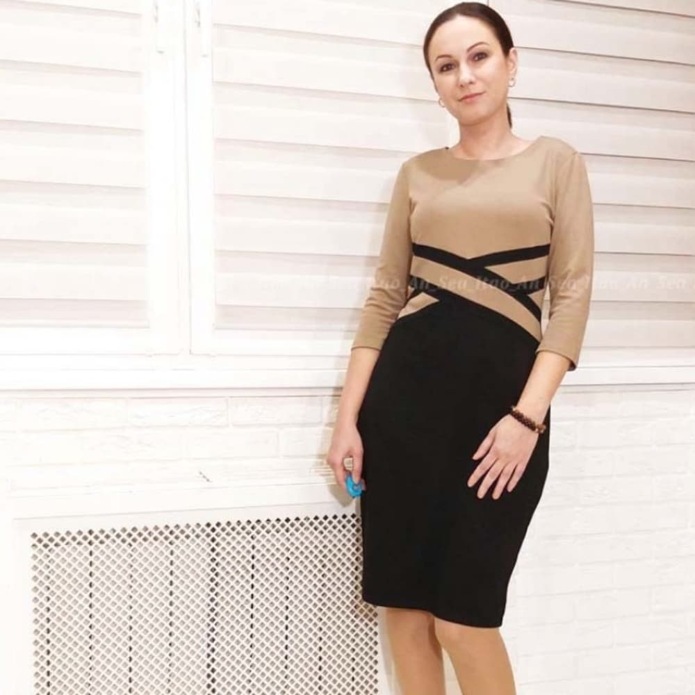 Vintage Elegant Patchwork Dress S-2XL - Thumbnail 3
