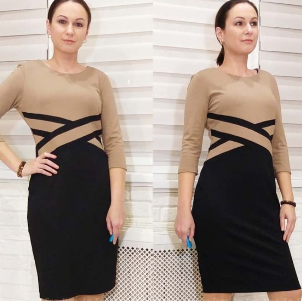 Vintage Elegant Patchwork Dress S-2XL - Thumbnail 4