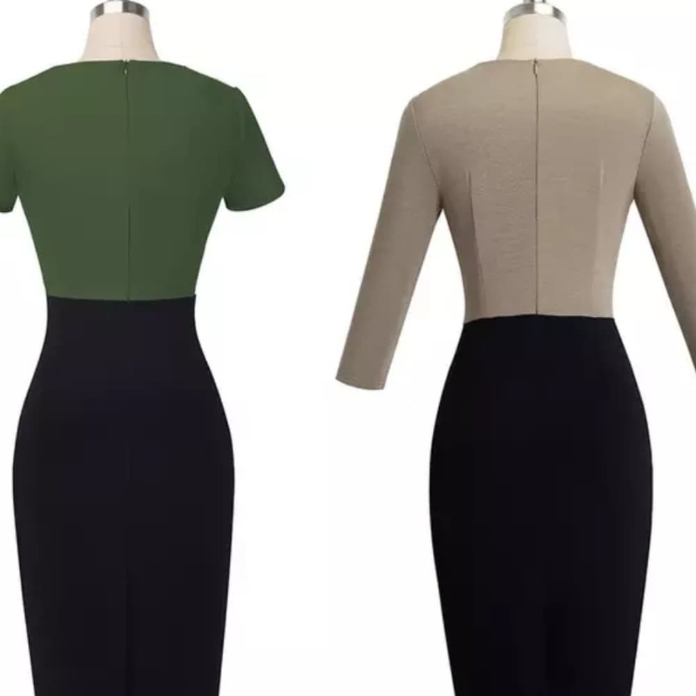 Vintage Elegant Patchwork Dress S-2XL - Thumbnail 2