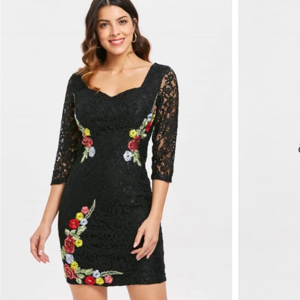 Embroidered Lace Mini Bodycon Dress - Thumbnail 7