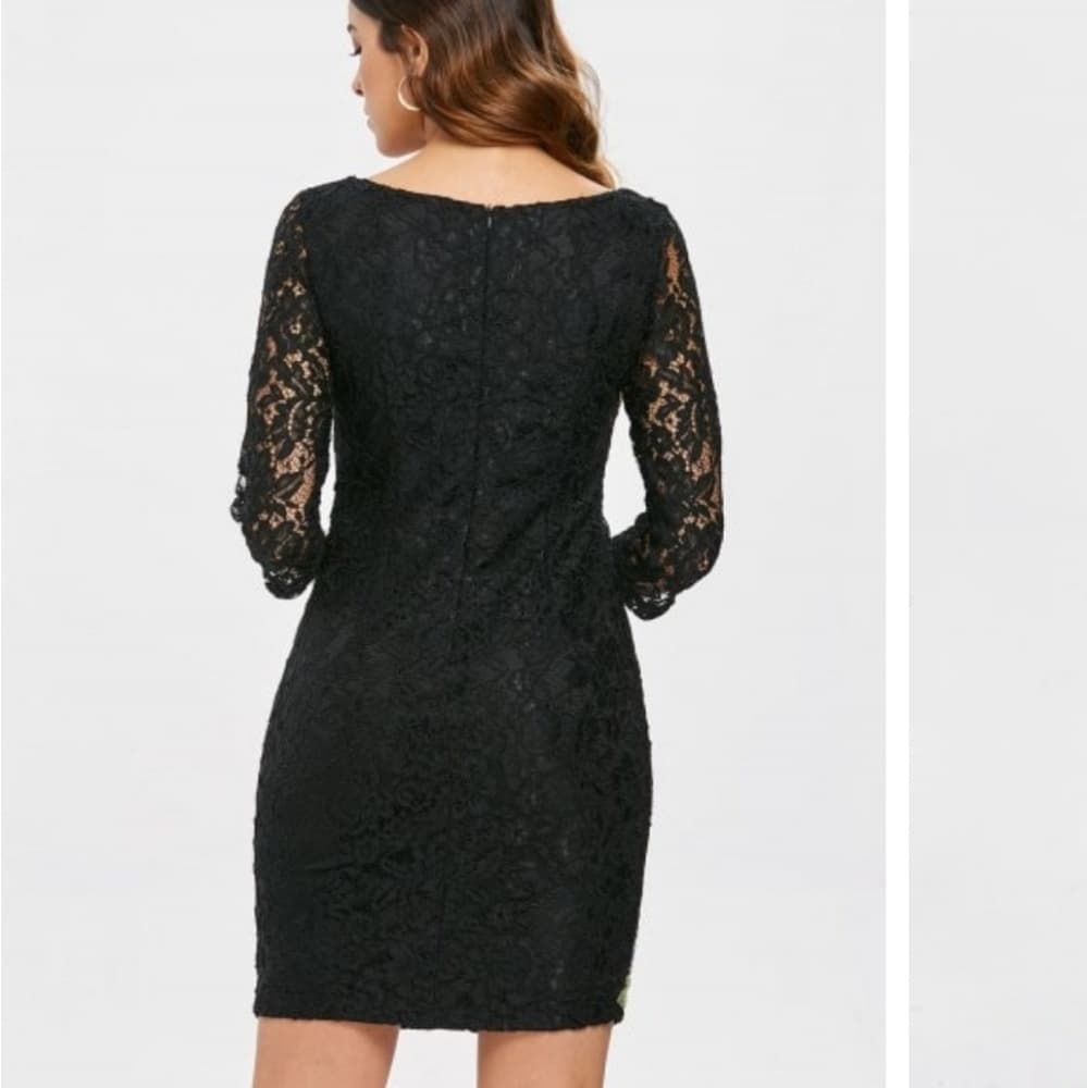 Embroidered Lace Mini Bodycon Dress - Thumbnail 2