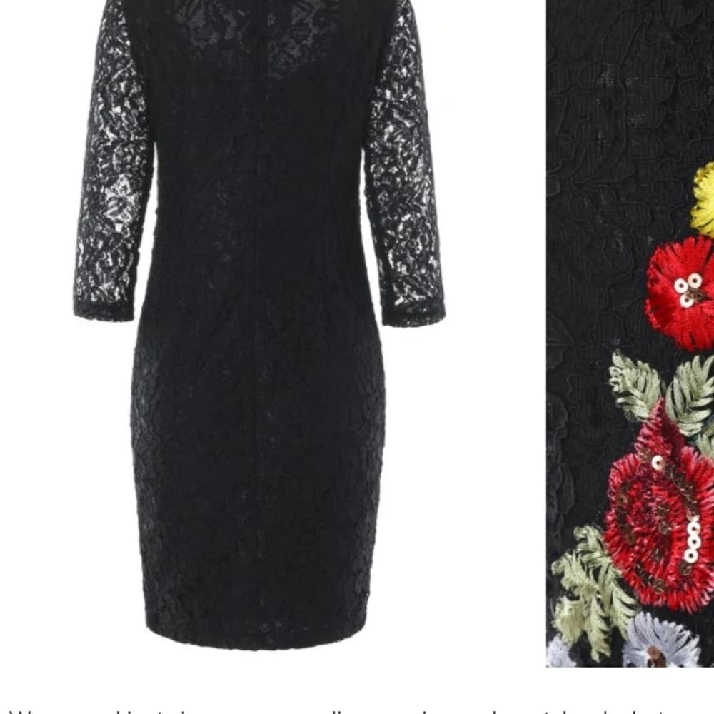 Embroidered Lace Mini Bodycon Dress - Thumbnail 3