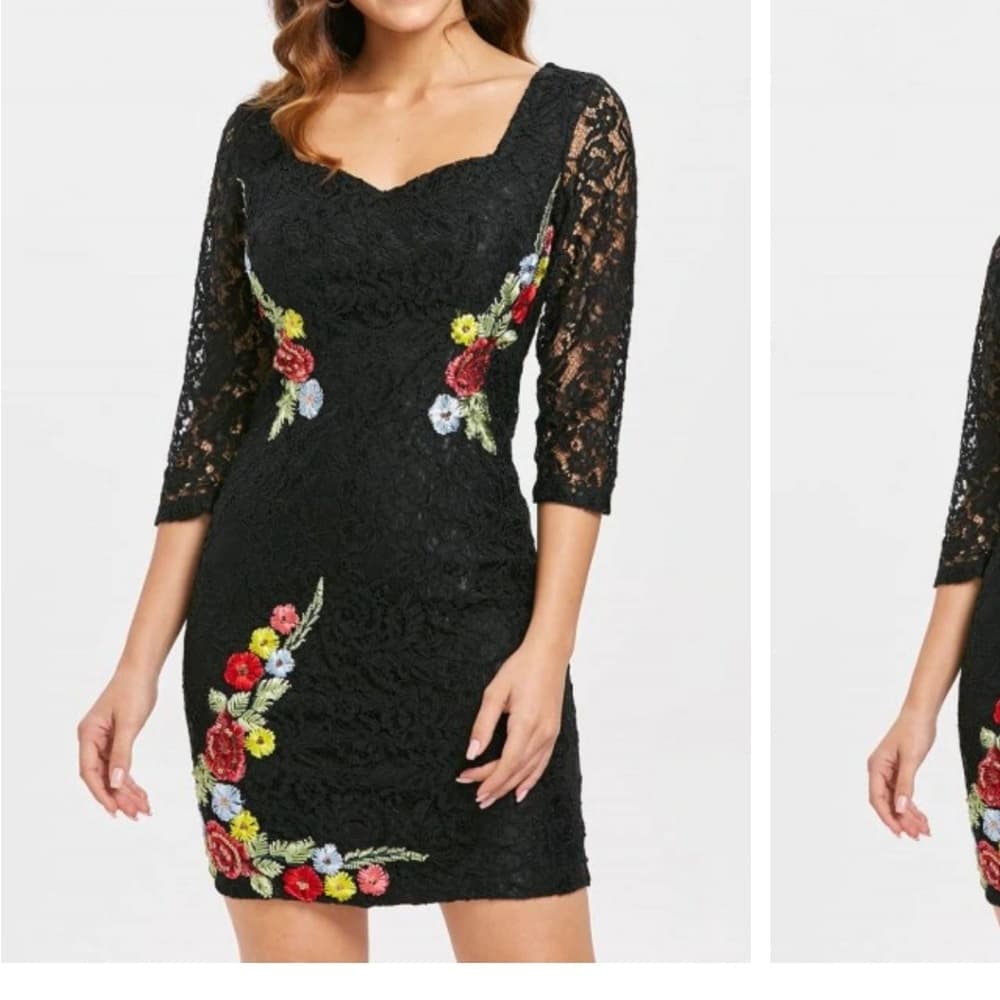 Embroidered Lace Mini Bodycon Dress - Thumbnail 6