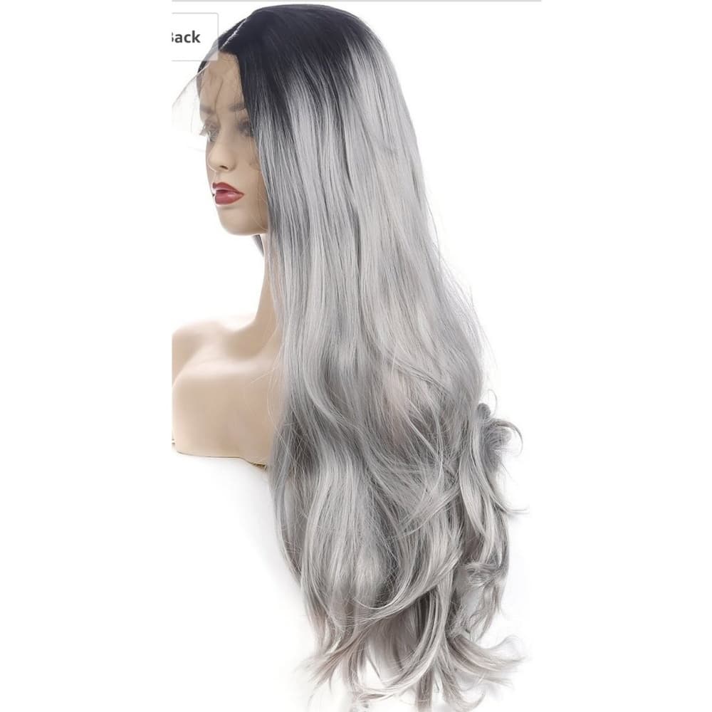 Ombre Black Gray Lace Front Wig - Thumbnail 3