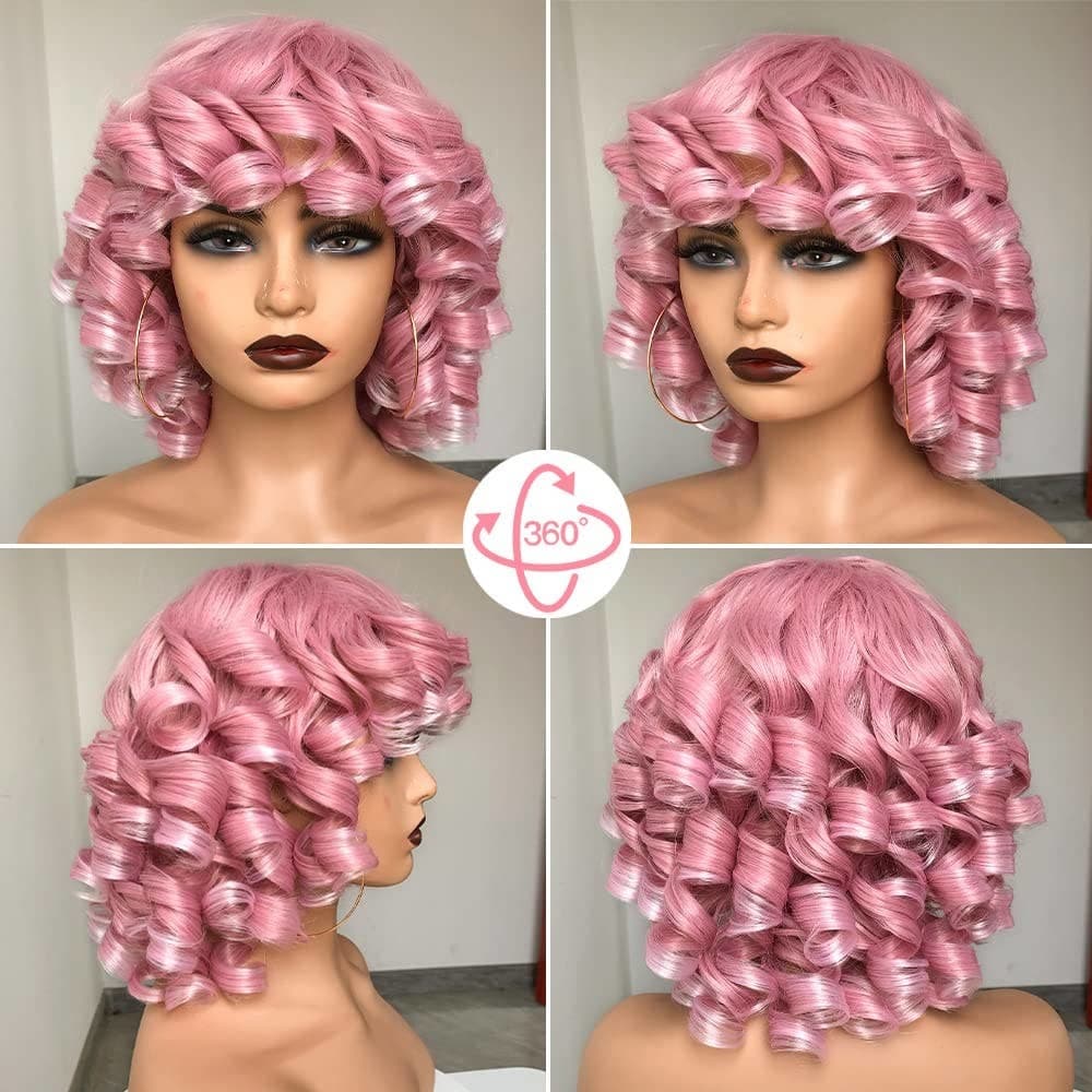 Pink Wavy Full Wig - Thumbnail 3