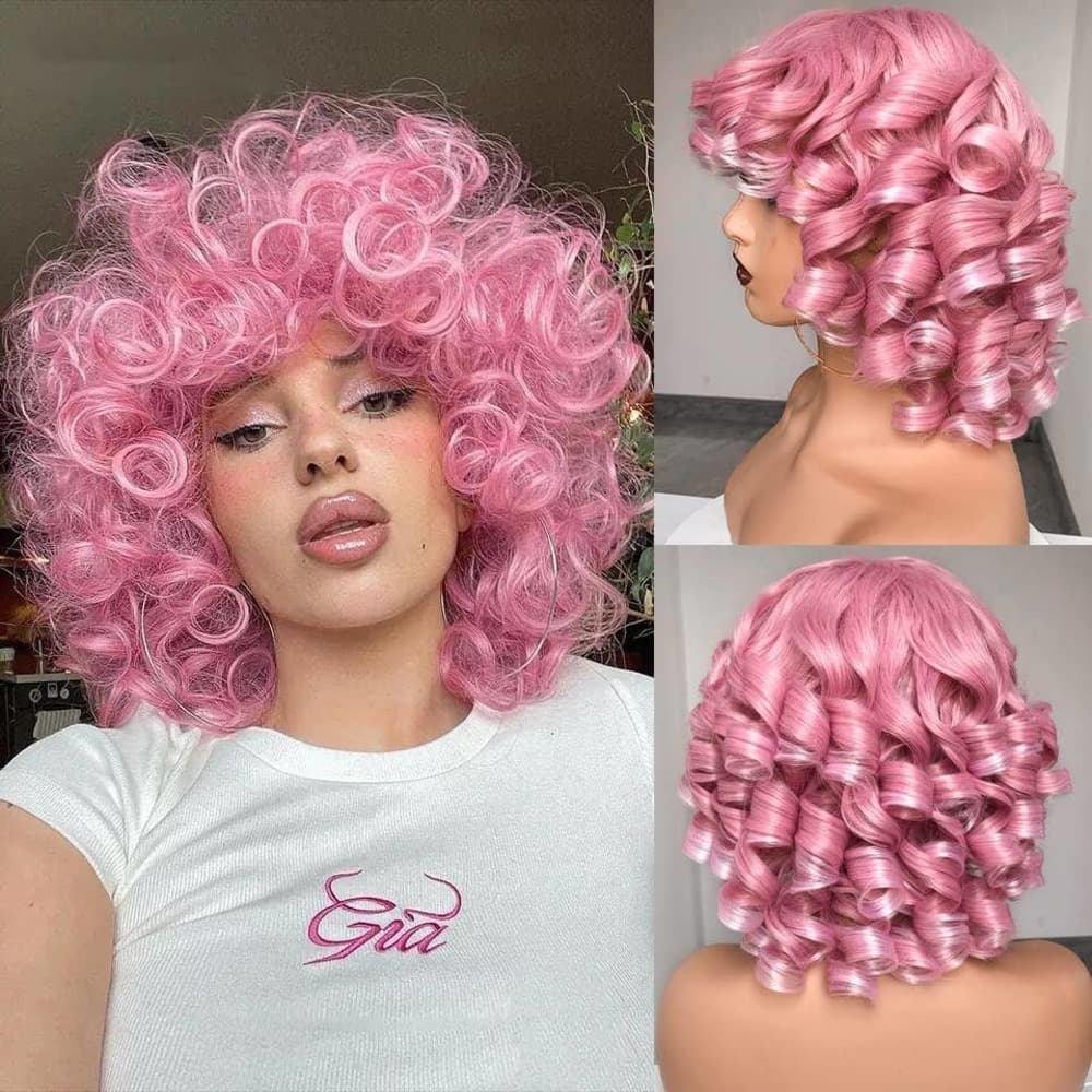 Pink Wavy Full Wig - Thumbnail 4
