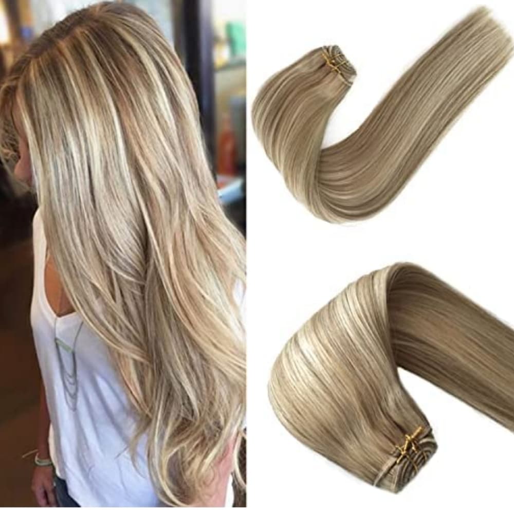 Blonde Human Highlights Clip in Extensions - Thumbnail 3