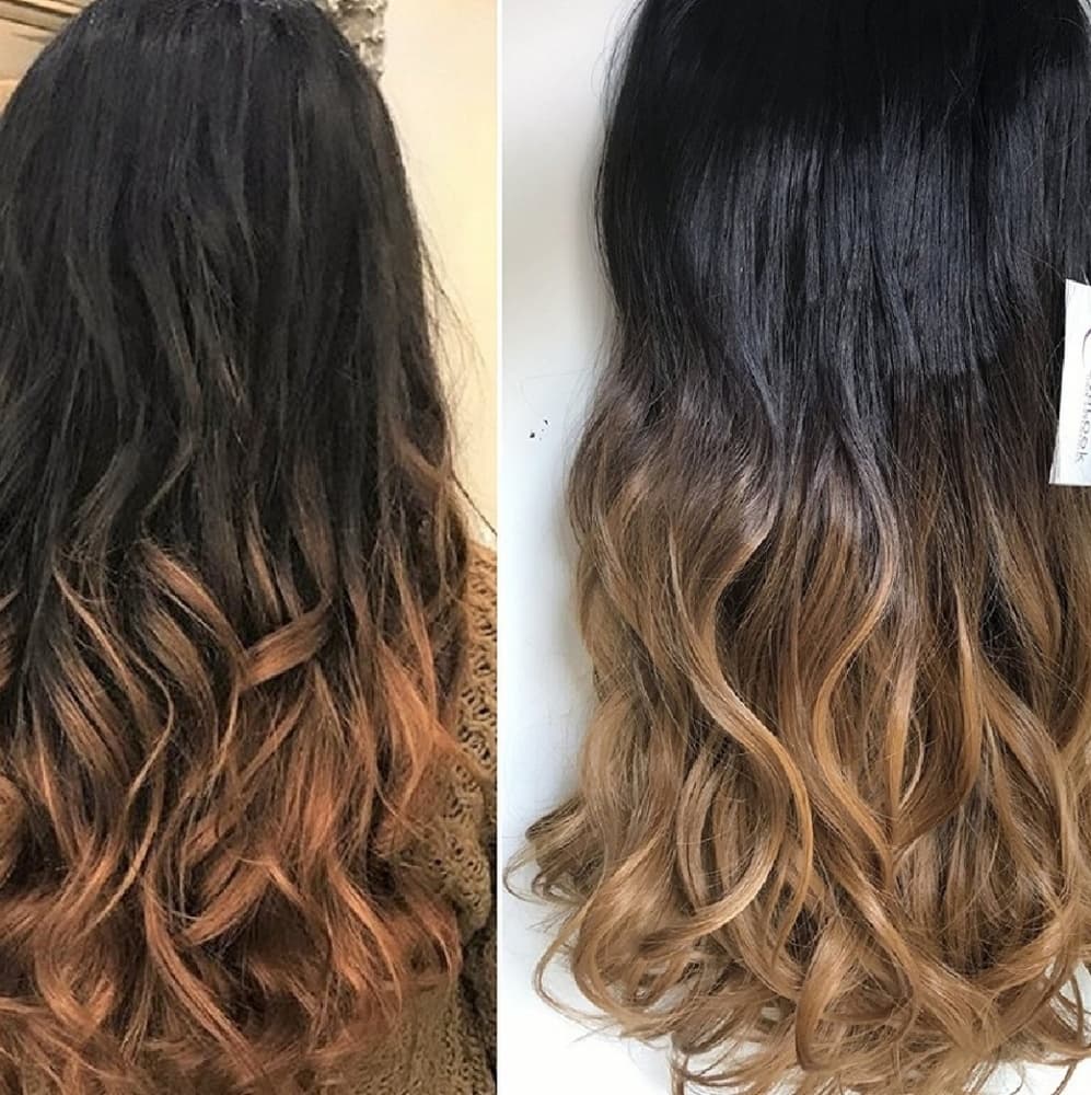 Black to Honey Blonde Full Head Clip in Extension - Thumbnail 4